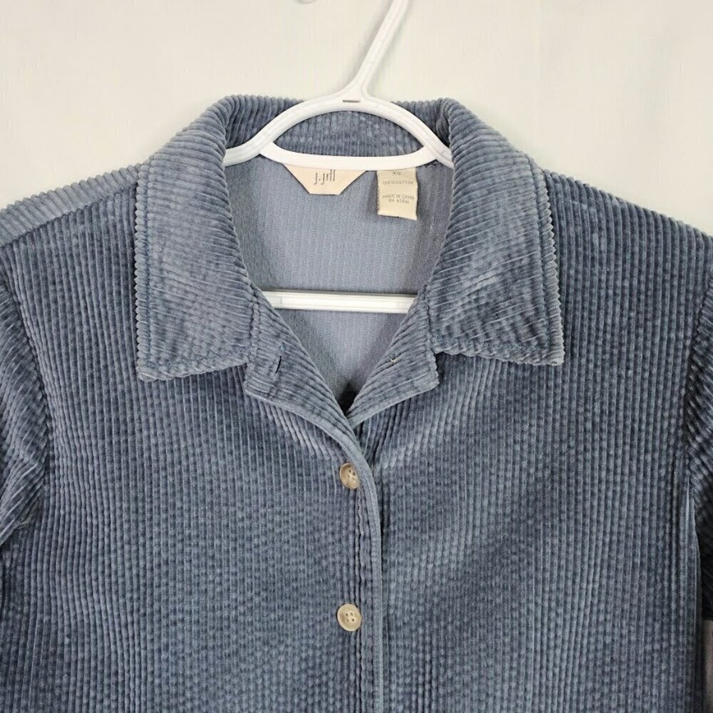 J. JILL Soft Corduroy Shirt Jacket size XS BLUE Preppy 100% Cotton Long Shacket - Picture 3 of 6